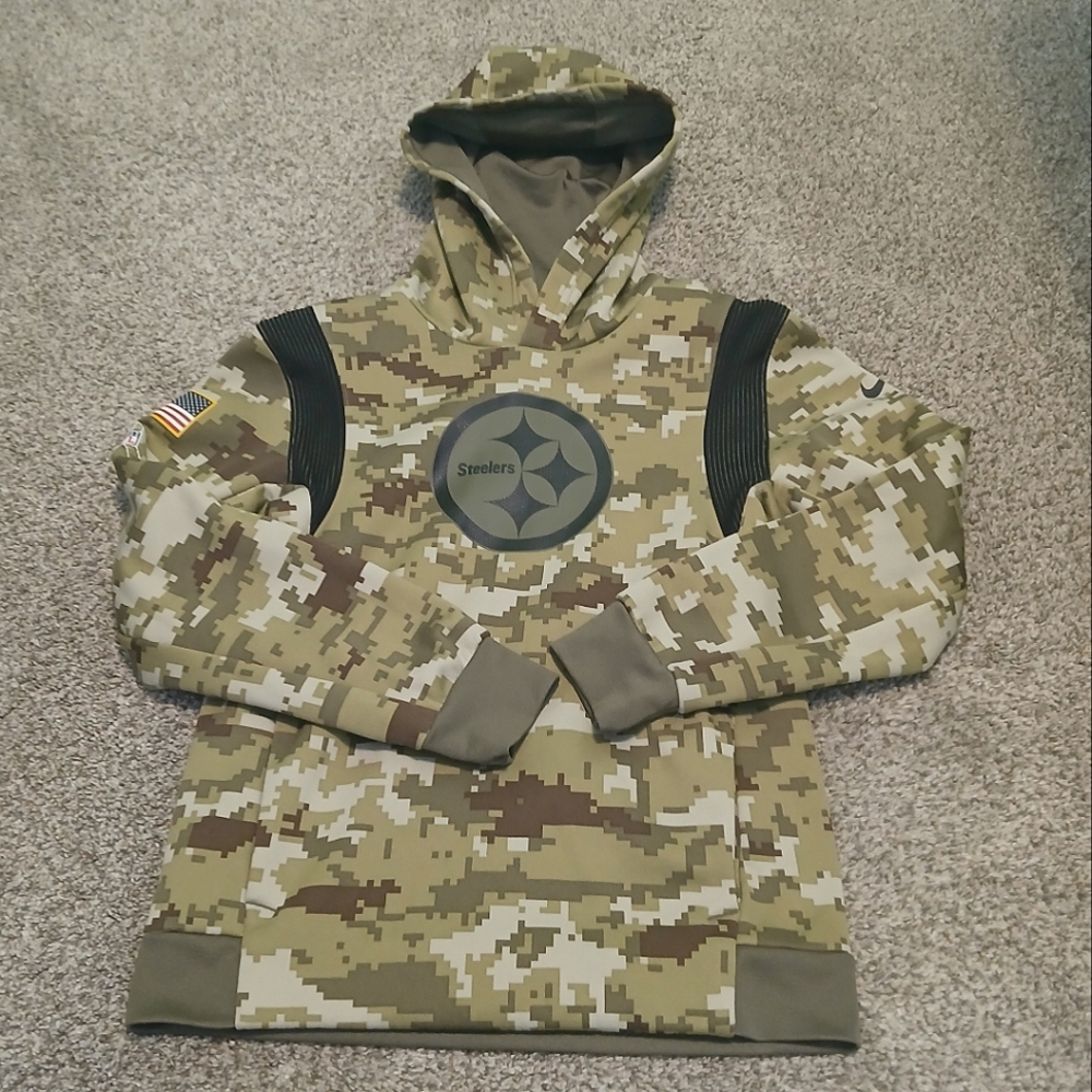 Nike Dri Fit On Field Salute to Service Pittsburgh Steelers Camo Hoodie Boys M